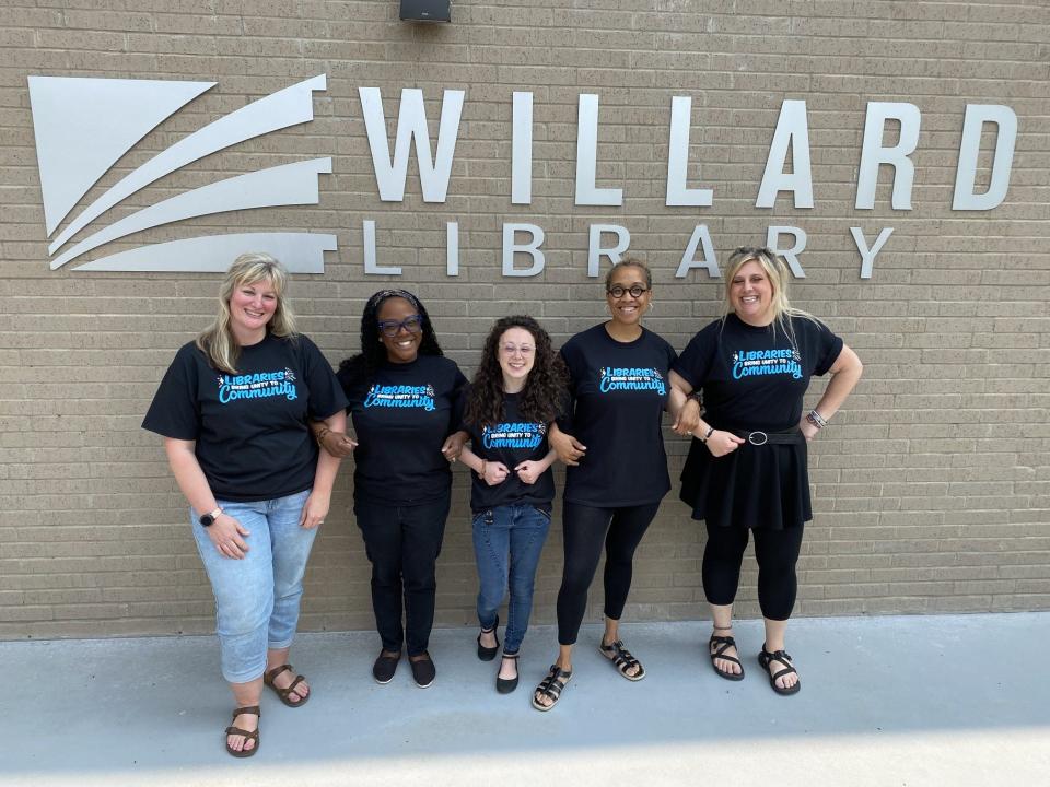 Willard Library will kick off its Summer Reading Program with festivities at the Helen Warner Branch June 6. Youth services staff Nicole Holmes, Tynisha Dungey, Chelsea Tungate, Stephanie Boyd, and Julia Perrone are shown.