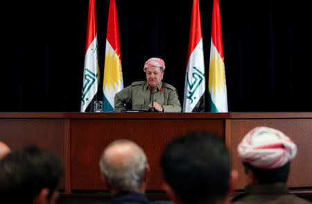 Iraqi Kurdish president Masoud Barzani speaks during a news conference in Erbil, Iraq September 24, 2017. REUTERS/Azad Lashkari/Files