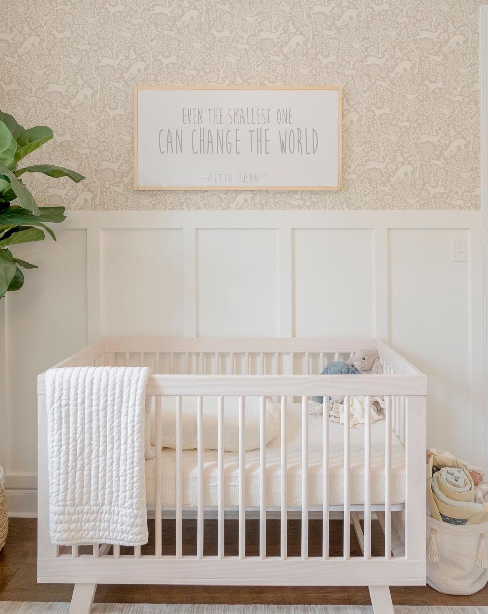 All the work in the nursery is completed and awaits the arrival of the couple's newborn.