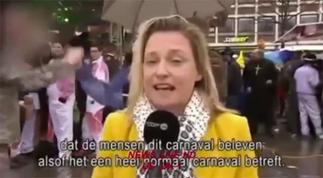 Journalist Esmeralda Labye was doing a live cross from downtown Cologne. Source: RTBF