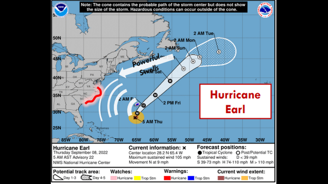 Hurricane Earl has been tracking farther west toward the East Coast than initially expected, but will still remain off shore as it passes southeast of Bermuda early Friday afternoon, forecasters say.