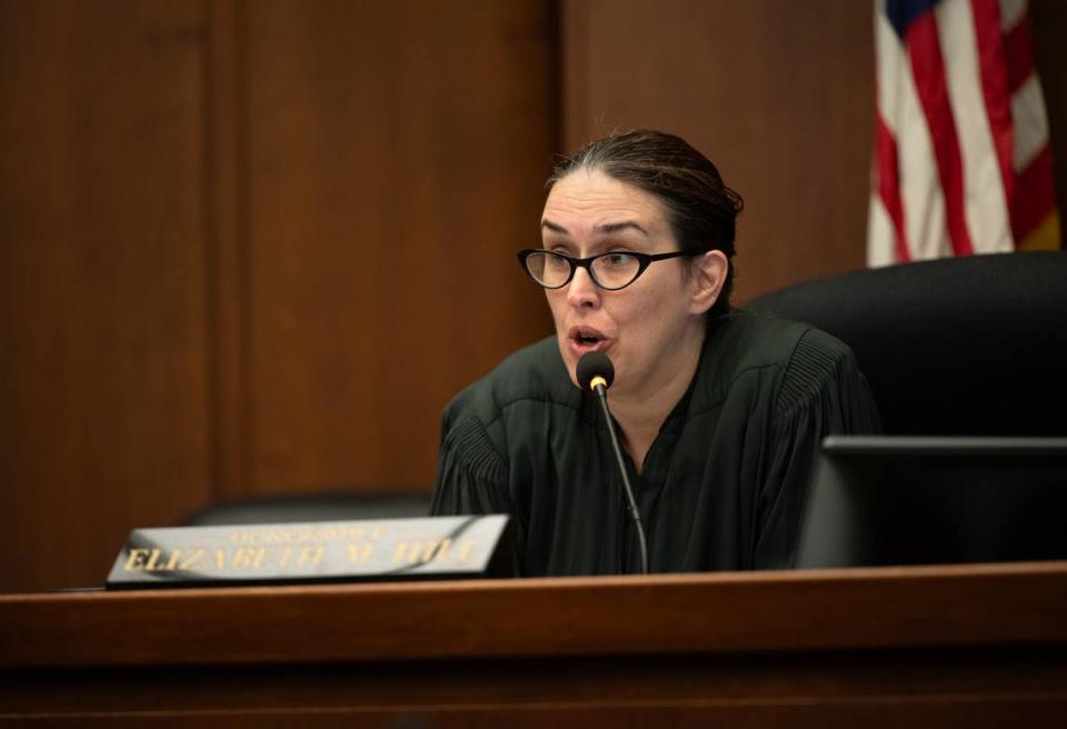 San Mateo County Superior Court Judge Elizabeth Hill presides over a status conference for Scott Peterson in Redwood City, Calif., Tuesday, March 12, 2024. The Modesto Bee/ Andy Alfaro/ Pool