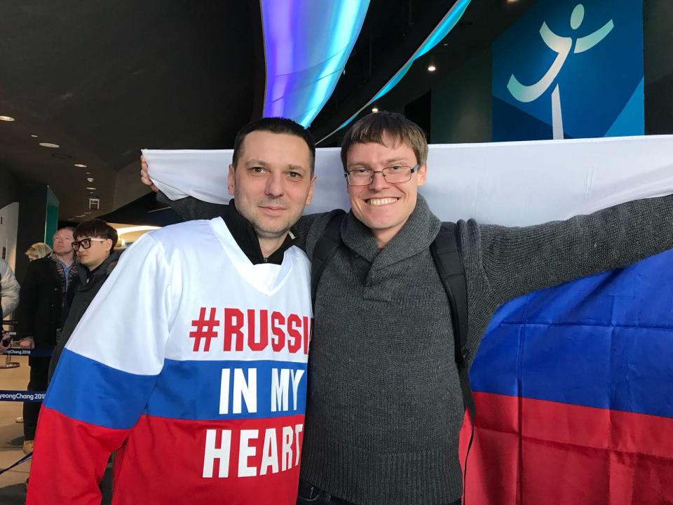 Dmitrii Bukurov (left) and Roman Bukov made the trip from Russia to support Olympic Athletes of Russia. (Dan Wetzel)