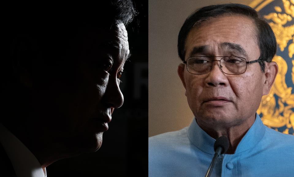 Left: Thaksin Shinawatra, the ousted populist former Prime Minister. Right: Prime Minister Prayuth Chan-ocha, the military leader defeated at the polls on Sunday.<span class="copyright">Munshi Ahmed/Bloomberg and Jes Aznar — Getty Images</span>