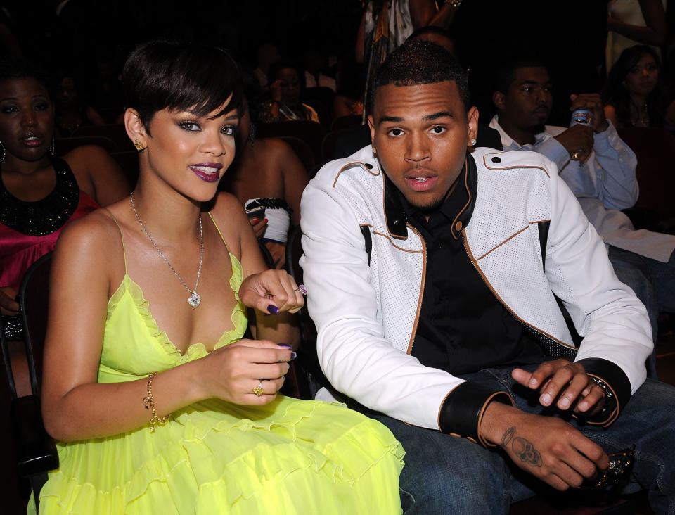 Singers Rihanna and Chris Brown attend the 2008 BET Awards at the Shrine Auditorium on June 24, 2008 in Los Angeles, California.