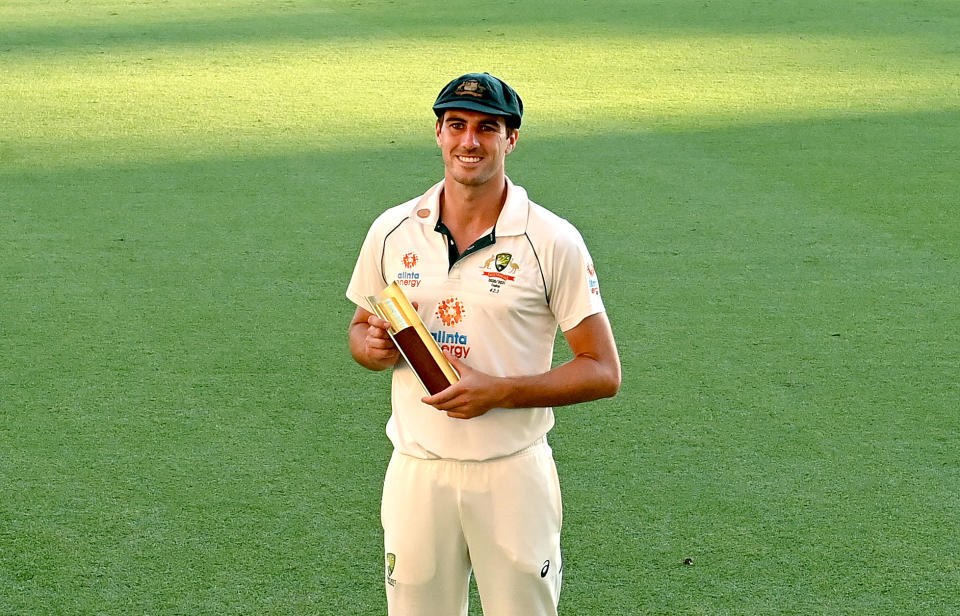 Pat Cummins wins the player of the series after day five of the 4th Test Match in the series between Australia and India at The Gabba on January 19, 2021 in Brisbane, Australia.