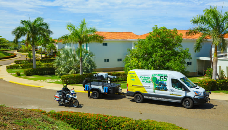 A journey this big, takes more than just a year of planning, it requires a support vehicle. We chose the Ford Transit van, boosted it, wrapped it and shipped it with the motorcycles to South America.