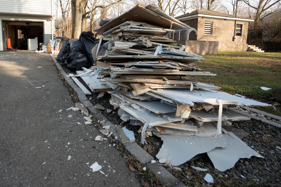 Dec 26, 2023; Denville, NJ, USA; Flood damaged material from a home on Riverside Drive.