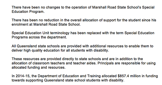 Part of a statement released by the Queensland Department of Education.