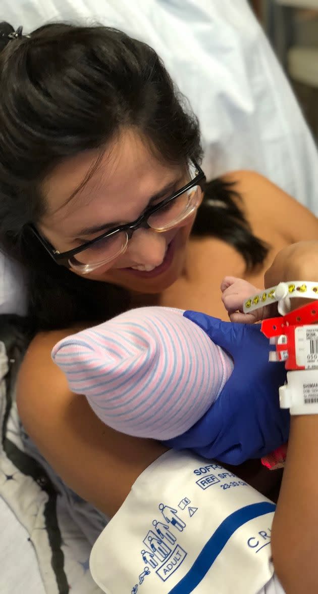 The author after the birth of her second child.