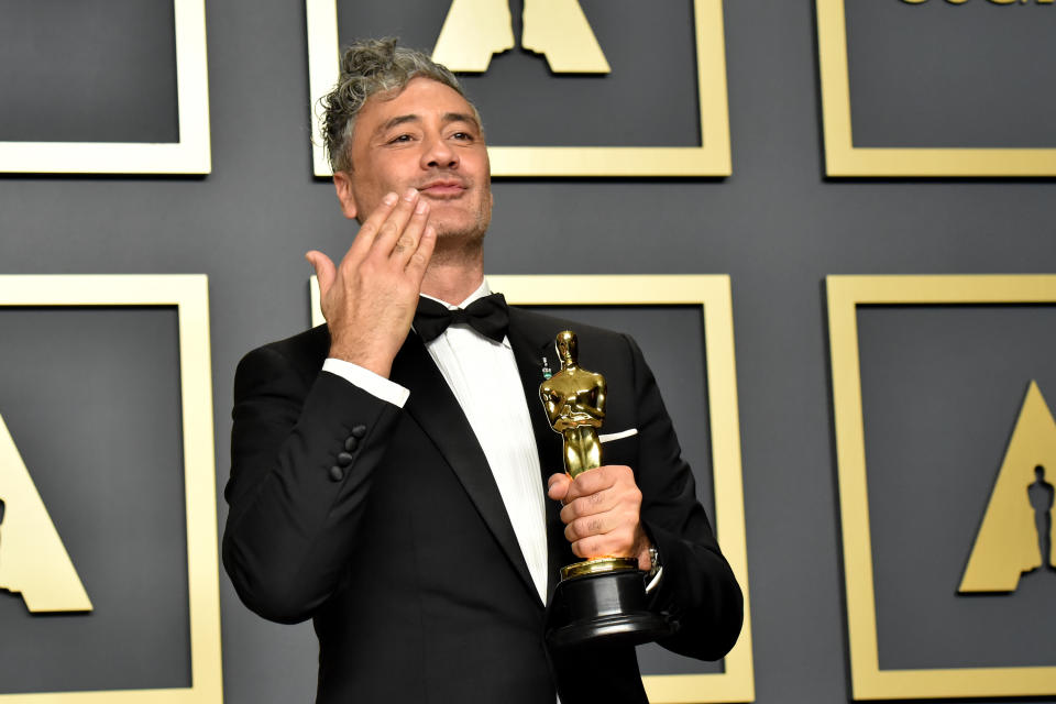 Taika Waititi, winner of the Adapted Screenplay award for "Jojo Rabbit," poses in the press room during the 92nd Annual Academy Awards on February 09, 2020. (Credit: Getty)