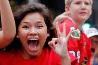 Jun 18, 2015; Chicago, IL, USA; Chicago Blackhawks fans cheer during the 2015 Stanley Cup championship parade and rally at Soldier Field. Mandatory Credit: Jon Durr-USA TODAY Sports