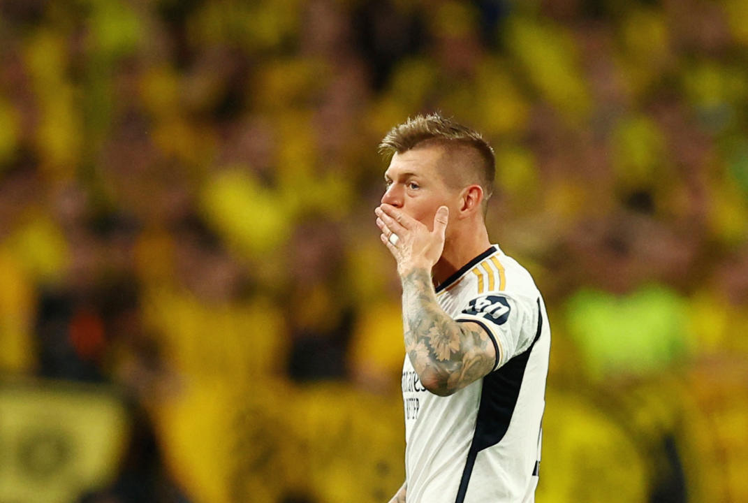 Soccer Football - Champions League - Final - Borussia Dortmund v Real Madrid - Wembley Stadium, London, Britain - June 1, 2024 Real Madrid's Toni Kroos celebrates after winning the Champions League final REUTERS/Hannah Mckay