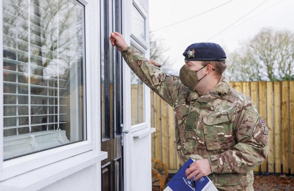 Armed forces personnel were still providing support to civil-authorities and conducting door-to-door checks on vulnerable people on Sunday morning (Sergeant Benjamin Maher RLC/Ministry of Defence/Crown Copyright/PA) (PA Media)