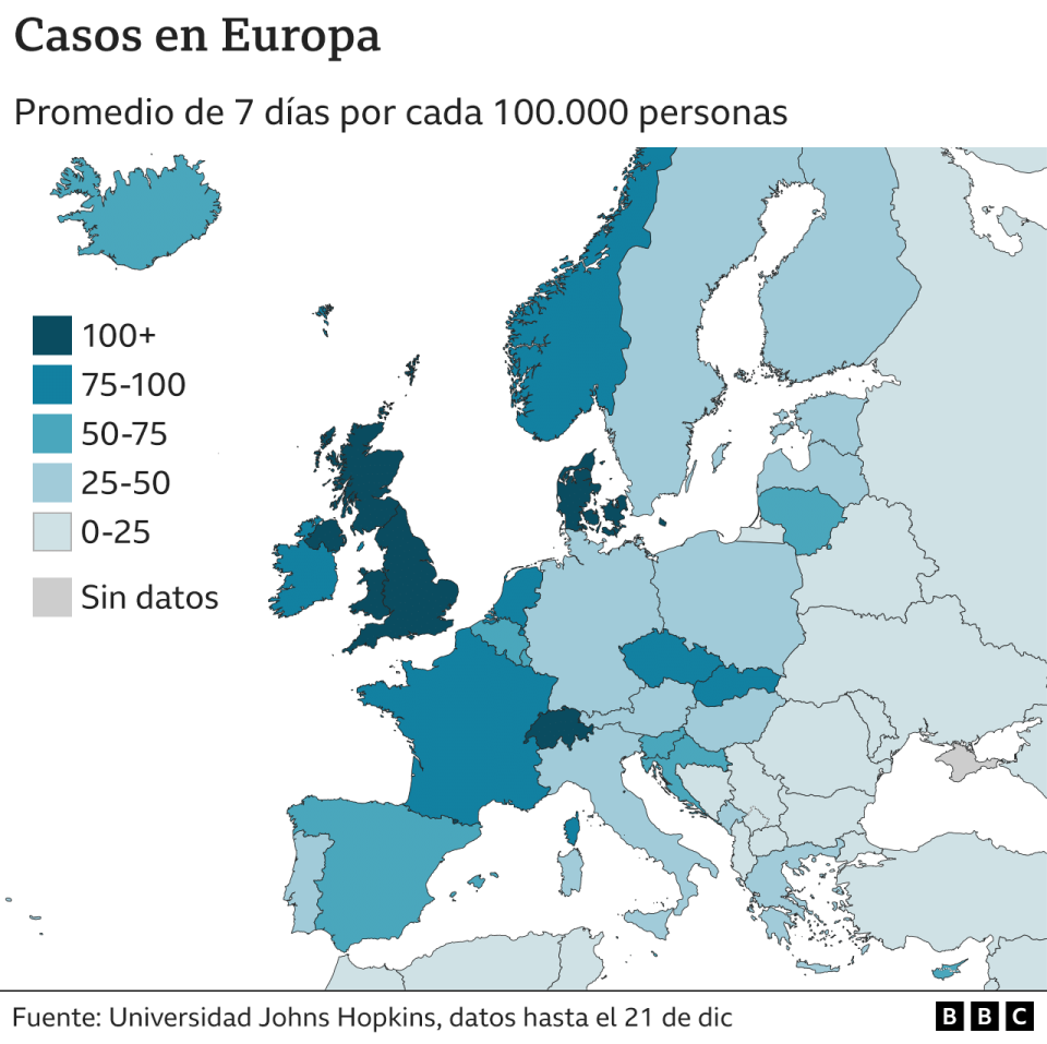 Mapa de casos covid en Europa