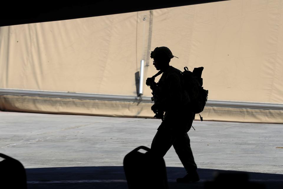 A US soldier is seen at a military base north of Baghdad, Iraq, on August 23, 2020.