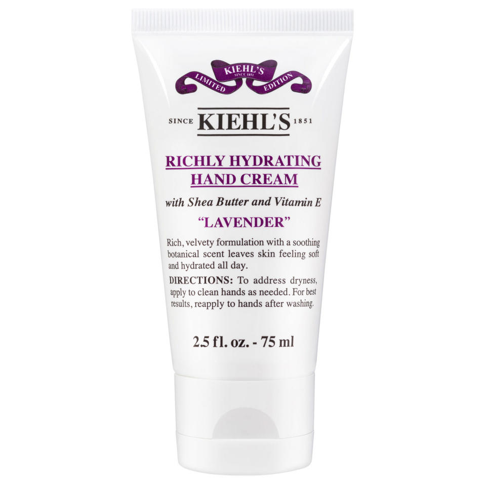 <p>Hand lotion is the perfect stocking stuffer during these cold months, and you won't find a better lotion than Kiehl's.</p><p>Buy it <a rel="nofollow noopener" href="https://click.linksynergy.com/fs-bin/click?id=93xLBvPhAeE&subid=0&offerid=390098.1&type=10&tmpid=8158&RD_PARM1=http%253A%252F%252Fshop.nordstrom.com%252Fs%252Fkiehls-since-1851-lavender-richly-hydrating-scented-hand-cream%252F4538894&u1=IS%2CHOL%2CGAL%2CNailtheSecretSantaExchangewithTheseGiftsUnder%2425%2Cldolak1271%2C201712%2CT" target="_blank" data-ylk="slk:here;elm:context_link;itc:0;sec:content-canvas" class="link ">here</a> for $15.</p>