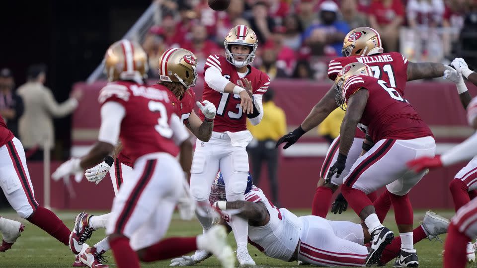 Niners QB Brock Purdy throws a pass against the Giants at Levi's Stadium on September 21. - Thearon W. Henderson/Getty Images