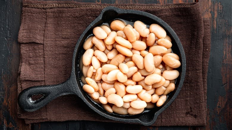 White beans in cast iron pan