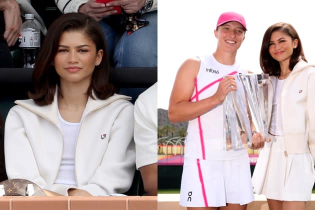 Zendaya Sports Louis Vuitton Tennis Whites at the BNP Paribas Open With Tom  Holland