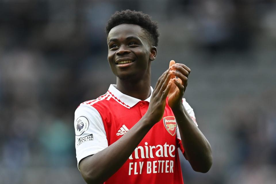 Staying put: Bukayo Saka has signed a new four-year contract to remain at Arsenal for the long-term (Getty Images)