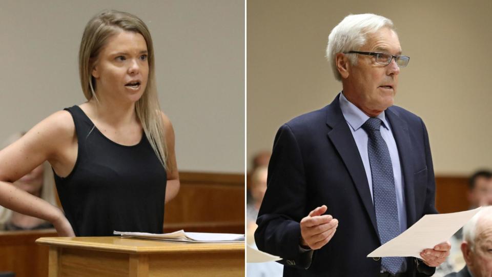 Sara and Jim Krauseneck read their statements in court ahead of Jim's sentencing. / Credit: Shawn Dowd/Pool