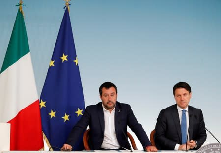 FILE PHOTO: Italian PM Conte and Deputy PMs di Maio and Salvini hold a joint news conference in Rome