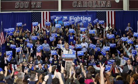 REFILE - CORRECTING HEADLINE Democratic U.S. presidential candidate Hillary Clinton speaks to supporters at a primary night party in Columbia, South Carolina, February 27, 2016. REUTERS/Randall Hill