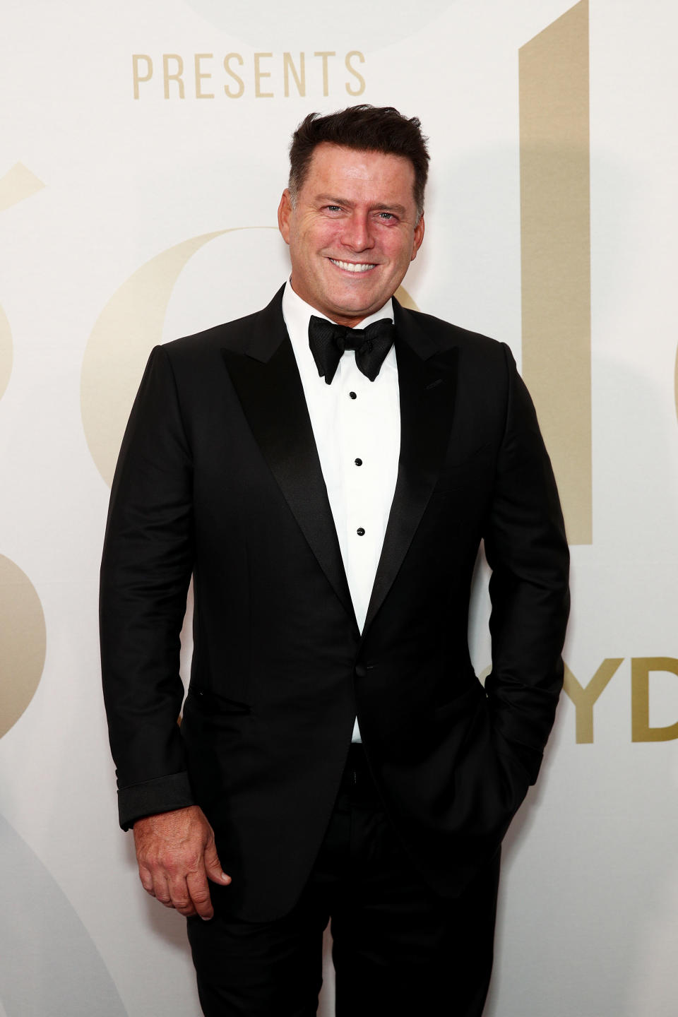 Karl Stefanovic wears a black tuxedo at the Gold Dinner 2021 on June 10, 2021 in Sydney, Australia