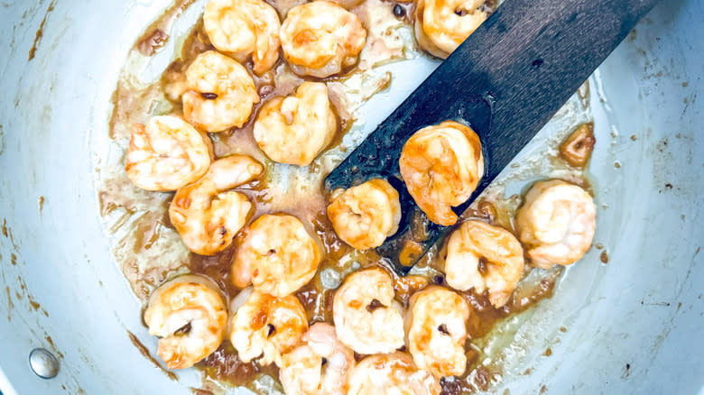 miso butter shrimp in pan