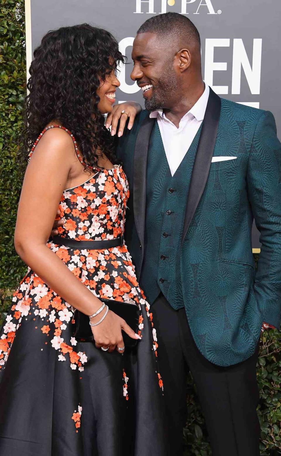 Idris Elba (R) and Sabrina Dhowre attend the 76th Annual Golden Globe Awards at The Beverly Hilton Hotel on January 6, 2019 in Beverly Hills, California