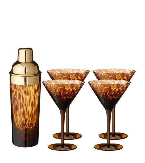 36) Tortoiseshell Glass Cocktail Set