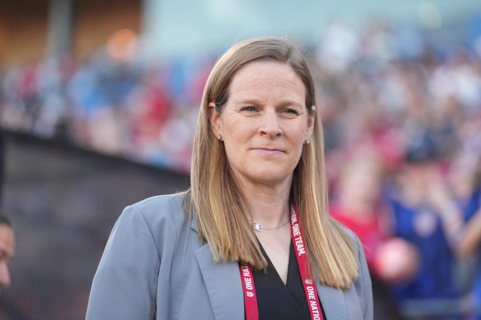 FRISCO, TX - FEBRUARY 22: Cindy Parlow Cone of the United States before the SheBelieves Cup game between Brazil and USWNT at Toyota Stadium on February 22, 2023 in Frisco, Texas. (Photo by Brad Smith/ISI Photos/Getty Images)