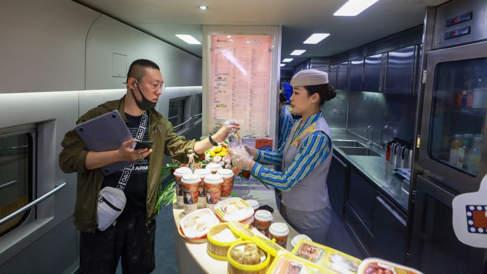 Each of the electric multiple unit (EMU) trains used to service the new overnight routes has one dining car. - Jia Tianyong/China News Service/VCG/Getty Images