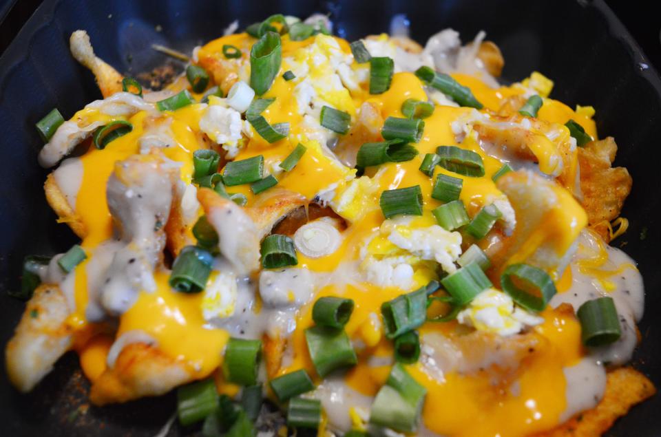 Basket o' fries Shamrock style was one of the special items available March 18 at the Cedar Creek B's and G's food truck. Crispy sidewinder fries were covered in house-made sausage gravy and scrambled eggs and topped with shredded cheese and diced onions.