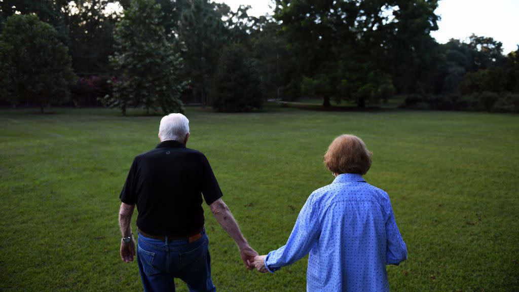 plains, ga august 04 former president of the united states, jimmy carter walks with his wife, former first lady, rosalynn carter towards their home following dinner at a friends home on saturday august 04, 2018 in plains, ga born in plains, ga, president carter stayed in the town following his presidency photo by matt mcclainthe washington post via getty images