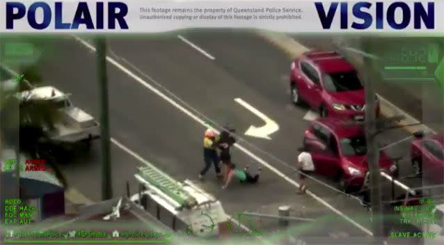 Tradies chased and caught the driver who ran from the vehicle, and held him until police arrived. Source: Queensland Police