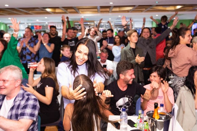 Fans at the Parklangley Club in Beckenham, celebrate Emma Raducanu winning the US Open Final