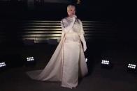 <p>Singer Katy Perry performed outside the White House wearing a white Thom Browne gown and Jimmy Choo heels. </p>