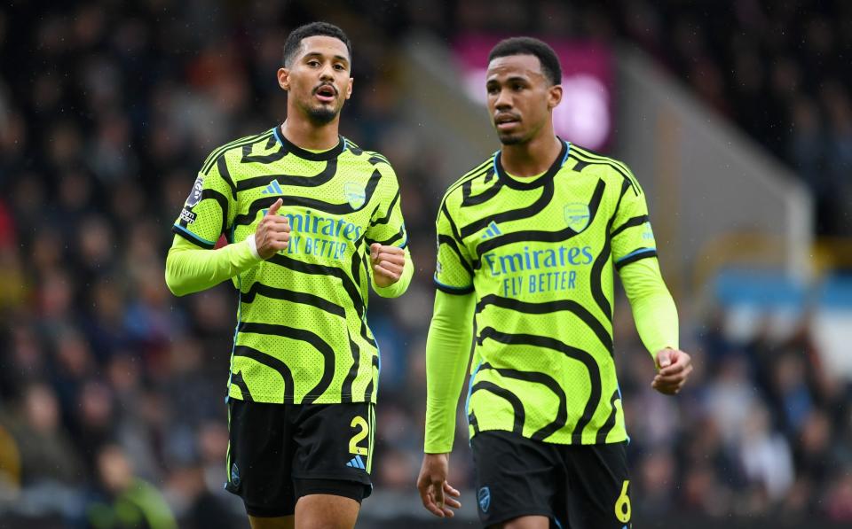 Arsenal centre-backs William Saliba and Gabriel during the Premier League win at Burnley