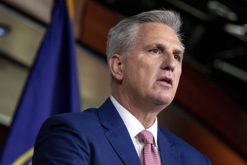 House Minority Leader Kevin McCarthy, R-Calif., speaks to reporters during his weekly press conference at the Capitol in Washington, Thursday, Jan. 13, 2022. McCarthy is refusing a request by the House panel investigating the U.S. Capitol insurrection to submit to an interview and turn over records pertaining to the deadly riot. McCarthy claims the investigation is not legitimate and accuses the panel of "abuse of power." (AP Photo/Amanda Andrade-Rhoades)