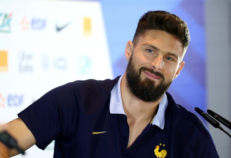 L'attaquant Olivier Giroud participe à un point-presse de l'équipe de France à Paderborn (Allemagne) le 14 juin 2024 (FRANCK FIFE)