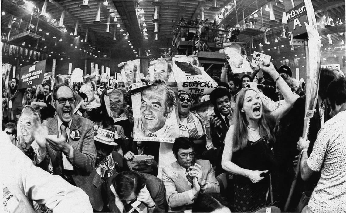 Californians cheering McGovern nomination at the Democratic convention in Miami Beach in 1972.