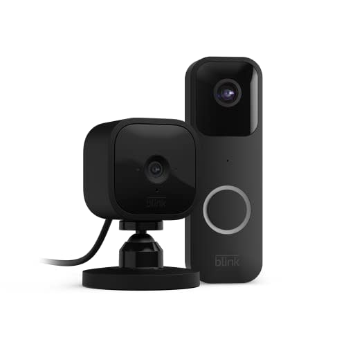 Blink Video Doorbell (Black) + Mini Camera (Black) with Sync Module 2 | Two-Way Audio, HD Video…