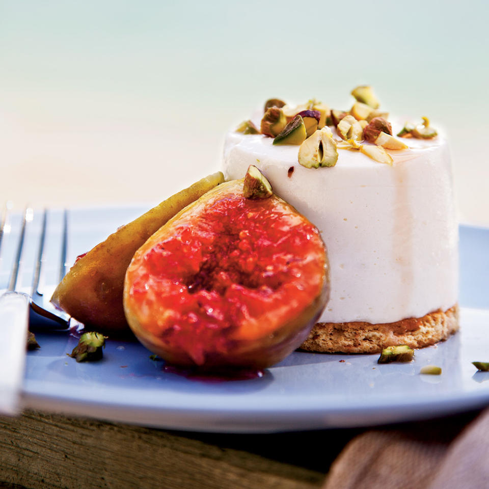 Sheep's-Milk Yogurt Cheesecakes with Grilled Figs and Pistachios