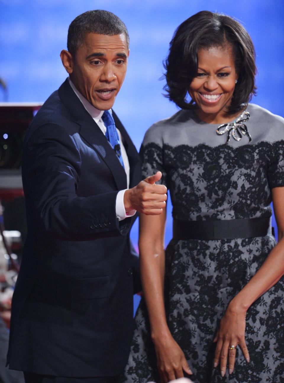 Barack and Michelle Obama at the third presidential debate in 2012.