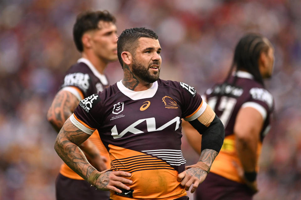 BRISBANE, AUSTRALIA - JULY 27: Adam Reynolds of the Broncos looks on during the round 21 NRL match between Brisbane Broncos and Canterbury Bulldogs at Suncorp Stadium, on July 27, 2024, in Brisbane, Australia. (Photo by Albert Perez/Getty Images)