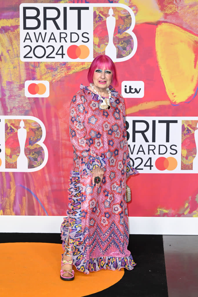 LONDON, ENGLAND - MARCH 02: (EDITORIAL USE ONLY. NO PUBLICATIONS DEVOTED EXCLUSIVELY TO THE ARTIST) Zandra Rhodes attends the BRIT Awards 2024 at The O2 Arena on March 02, 2024 in London, England. (Photo by Gareth Cattermole/Getty Images)