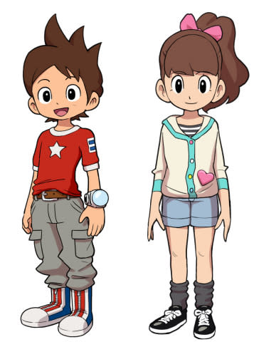 Keita and Fumi, the main heroes of Yo-kai Watch. They've been renamed for the West to Nate and Katie.