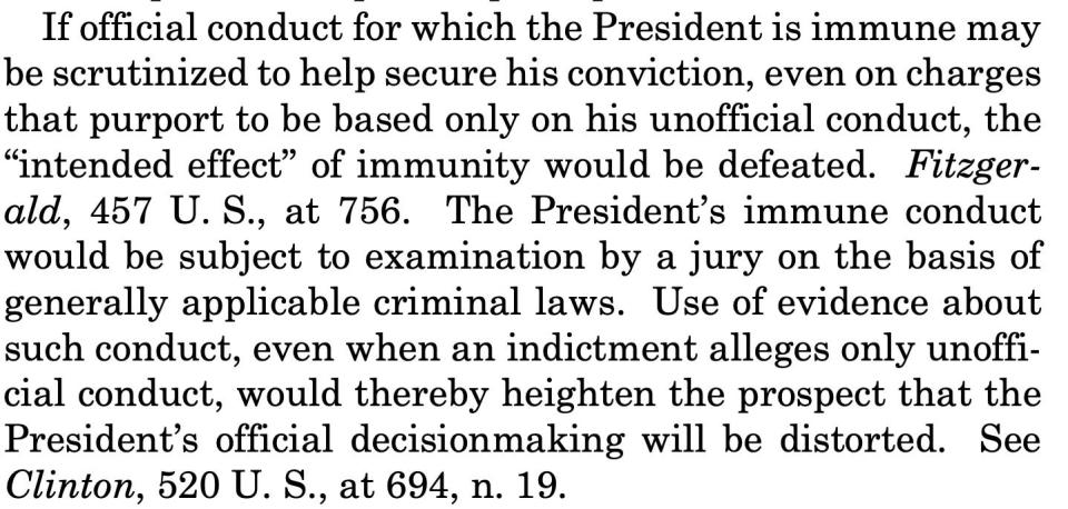 Here is the section of the Supreme Court presidential immunity opinion that bars official-act evidence.